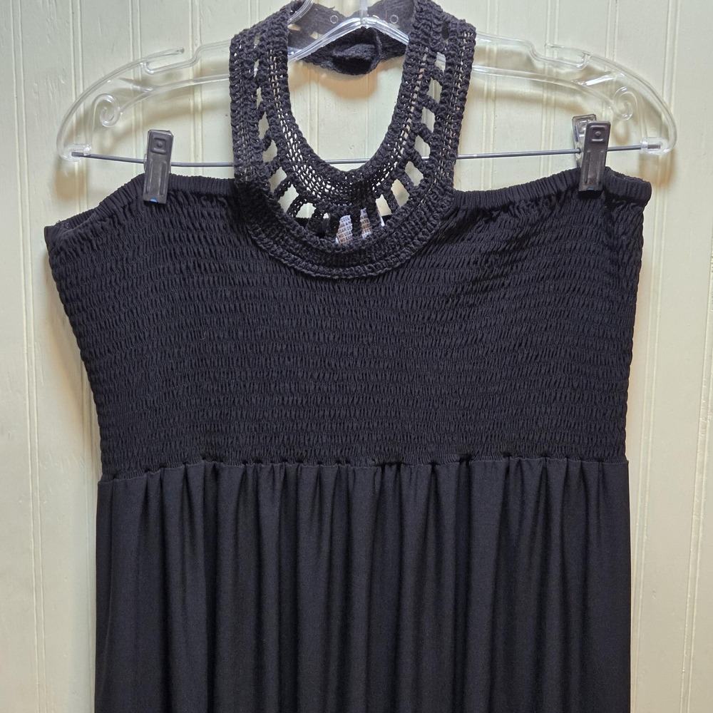 Madison Leigh Dress Womens 14 Black Smocked‎ Halter Crochet Maxi Sundress Casual